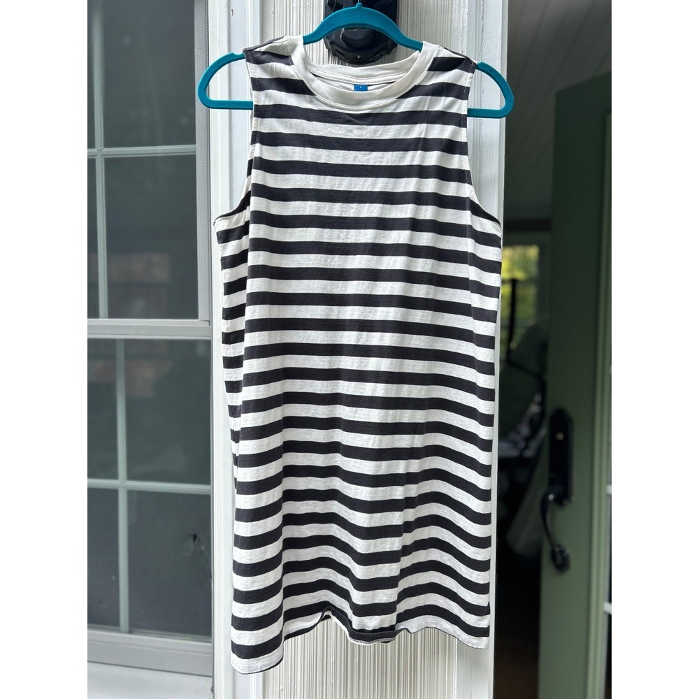 EUC Old Navy Tank Dress Vintage Mini Striped Gray & White Large